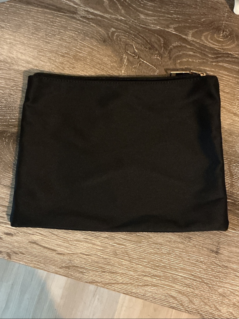 Vegan.org 888 Black Cosmetic Pouch Bag Zip Top Gold Hardware 9.75” x 7.5” EUC